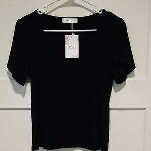 Jascls Women's Black Ribbed Short Sleeve Top Size Large NWT